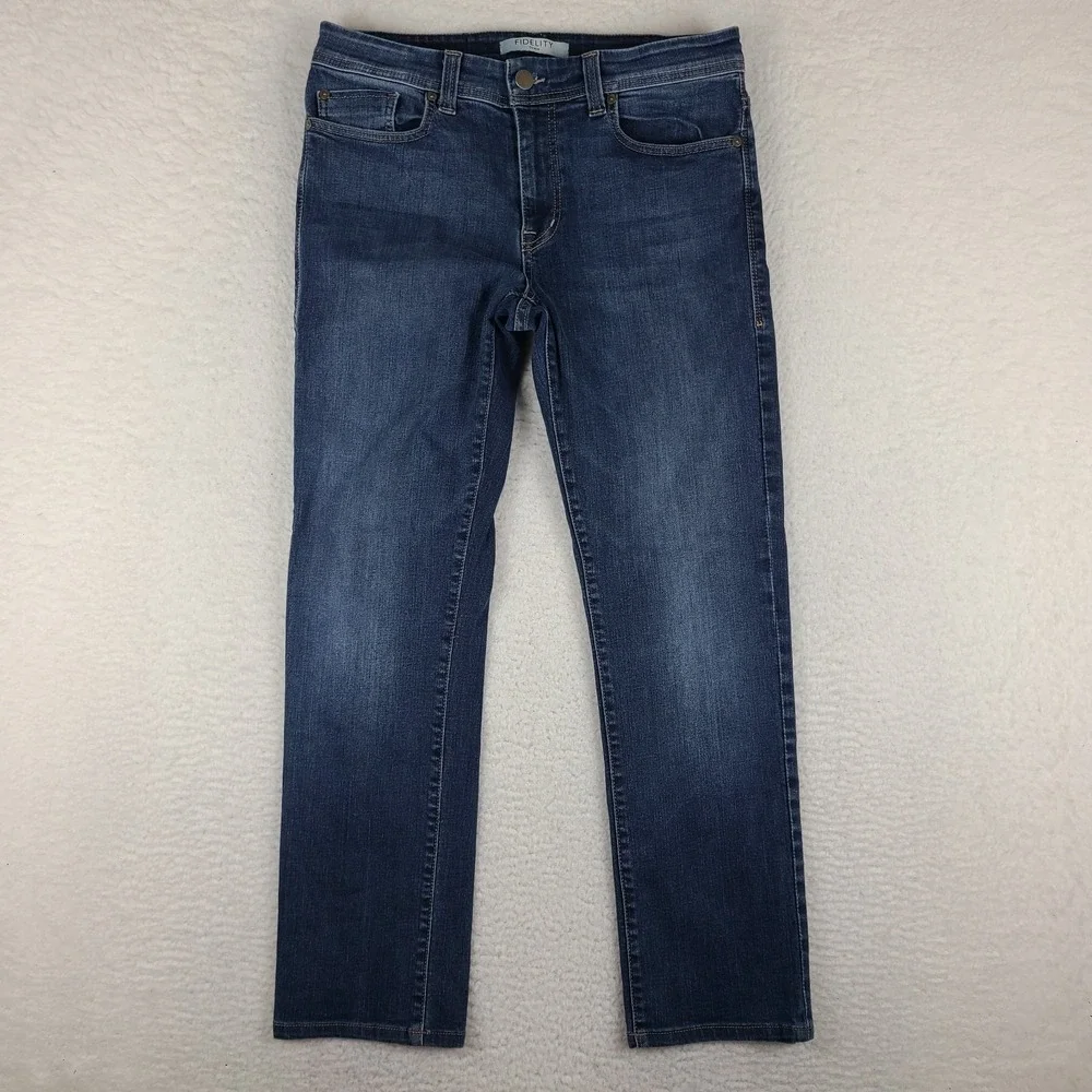 Fidelity Jeans Men 34x28 Blue Slim Straight Jimmy KRUSH Medium Wash Denim HEMMED